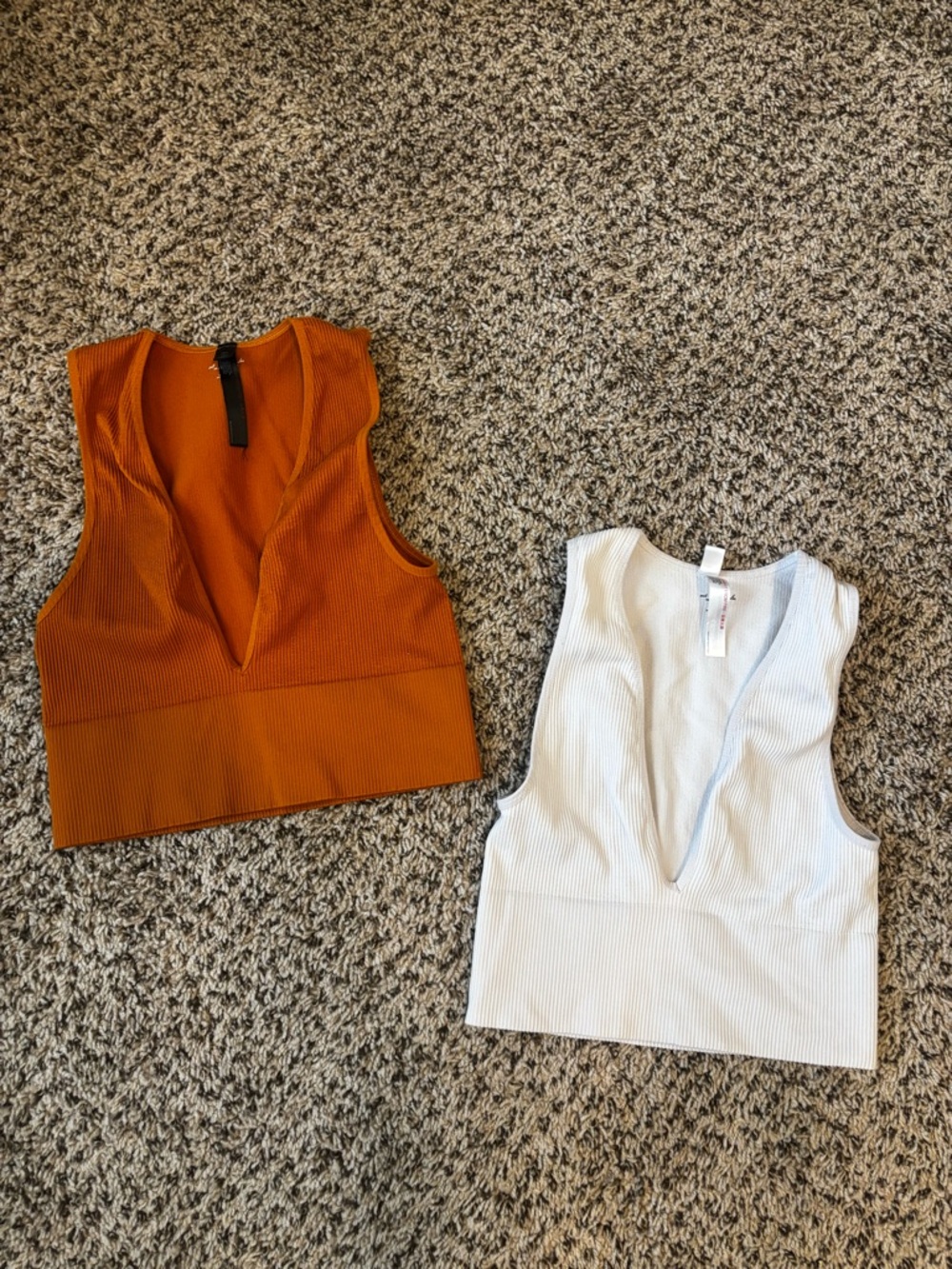 Urban Outfitters Ribbed V-Neck Cropped Tops - Rust and White